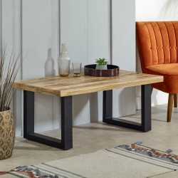 Surrey Mango Wood Rectangular Coffee Table with Metal Legs mood Shot