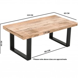 Surrey Mango Wood Rectangular Coffee Table with Metal Legs - Dimensions