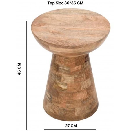 Surrey Mango Wood Mushroom Style Side Table - Dimensions