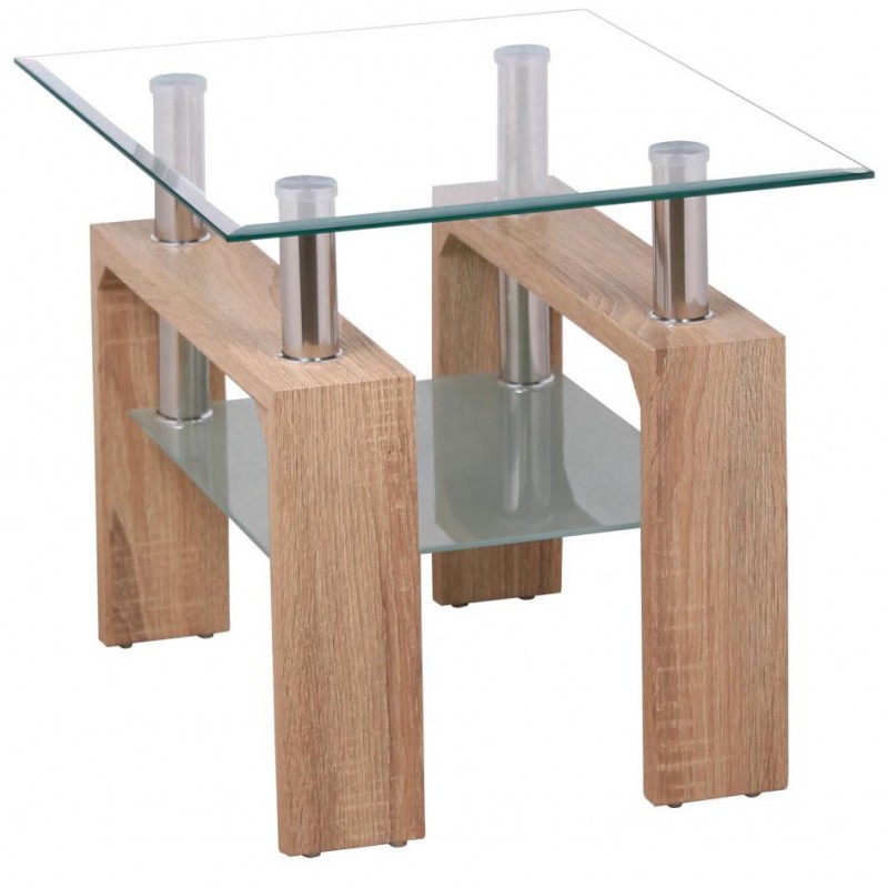 Telford Glass & Gloss Side Table - Natural