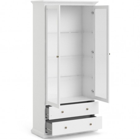 Marlow Two Drawer Two Door Display Cabinet - White Open View