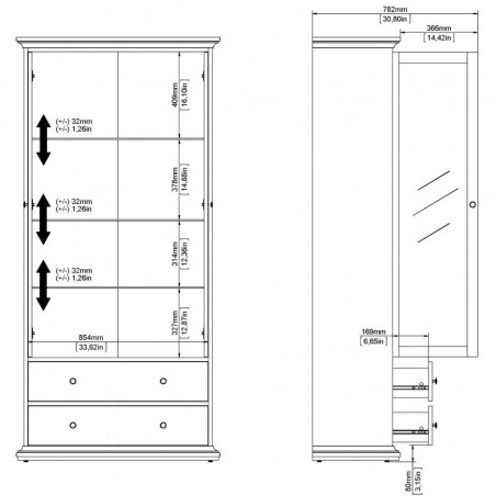 Marlow Two Drawer Two Door Display Cabinet - Dimensions 2