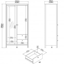 Barcelona Two Door Two Drawer Wardrobe - Dimensions 1