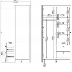 Barcelona Two Door Two Drawer Wardrobe - Dimensions 2