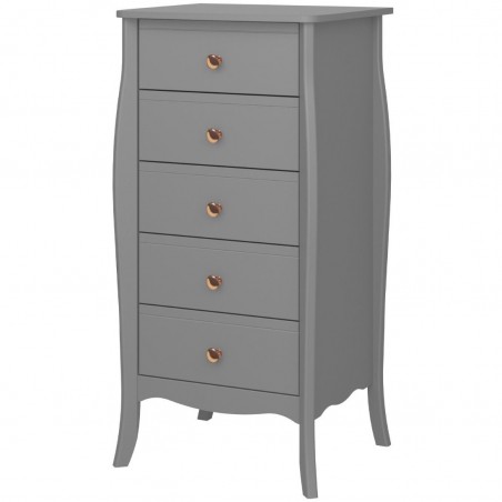 Baroque Five Drawer Narrow Chest - Grey/Gold Angled View