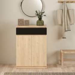 Naia Two Door One Drawer Shoe Cabinet Hickory Oak Mood shot