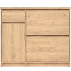 Naia Three Door One Drawer Shoe Cabinet - Hickory Oak Front View
