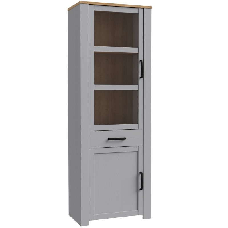 Bohol Two Door One Drawer Display Cabinet - Oak/Grey
