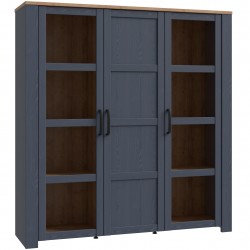 Bohol Three Door Display Cabinet -Oak/Blue