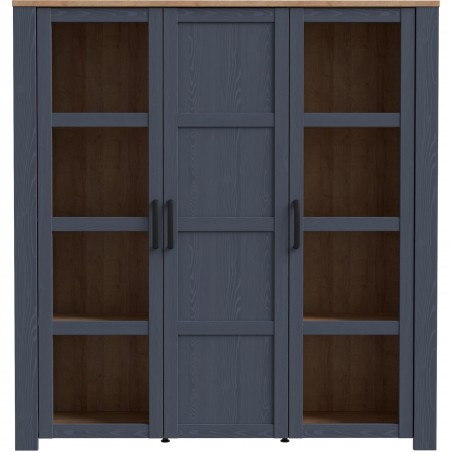 Bohol Three Door Display Cabinet -Oak/Blue Front View