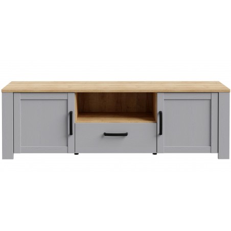 Bohol Two Door One Drawer TV Unit - Oak/Grey Front View