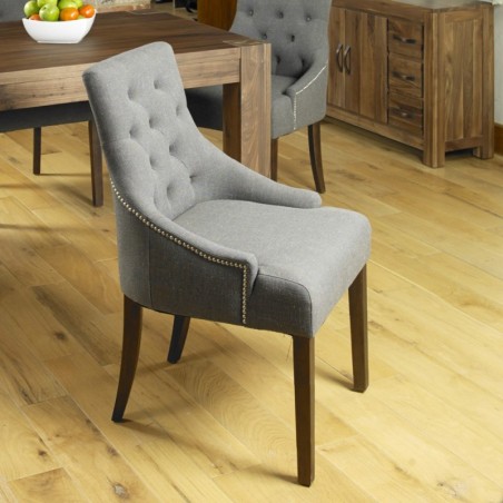 Panaro accent slate grey upholstered dining chair side view - Slate