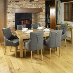 Teramo Slate Grey Accent Upholstered Oak Dining Chairs and table