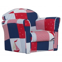 Blue patchwork mini armchair in cotton material.