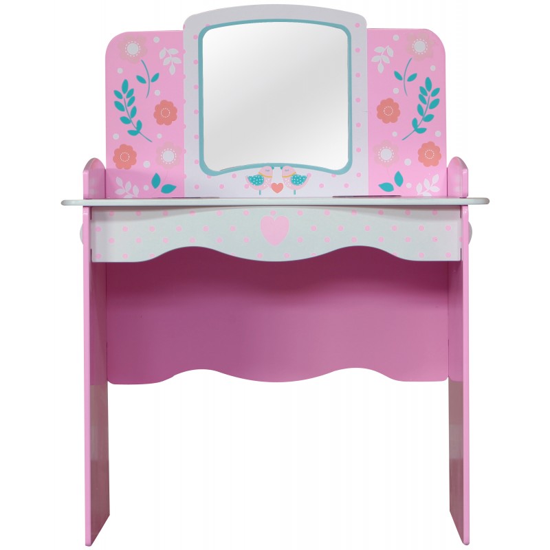 Country cottage dressing table and chairs with paint finish in pastel shades.