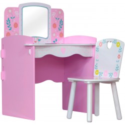 Country cottage dressing table and chairs with paint finish in pastel shades.