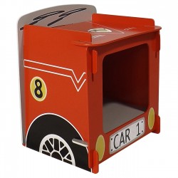 Racing car bedside table in bright red.