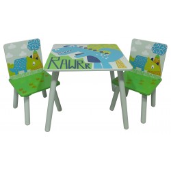 RAWRR table & chairs with screen print design and paint finish.