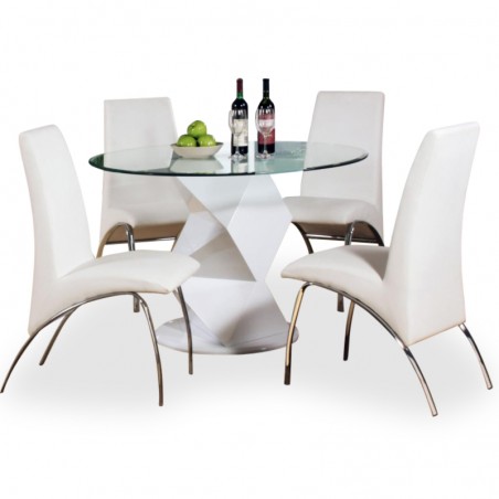 Petrese designer four person dining set with white dining chairs