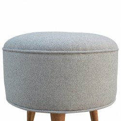 Alborg Round Tweed Footstool - Grey  Front View