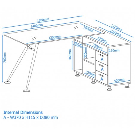 Harlow glass office desk dimensions
