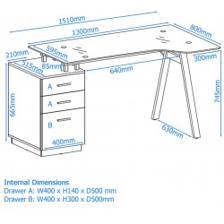 Logan Glass Desk with Pedestal - Dimensions