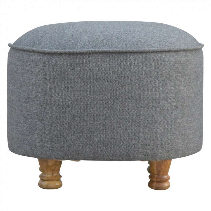 An image of Cappa Oval Hand Crafted Tweed Footstool - Light Grey Woolen Tweed