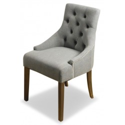 Panaro accent slate grey upholstered dining chair side view.- Slate White background.
