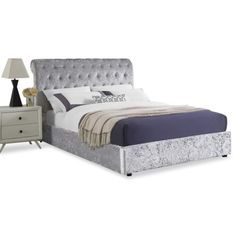 An image of Cecina Storage Crushed Velvet Double Bed - Grey - Double