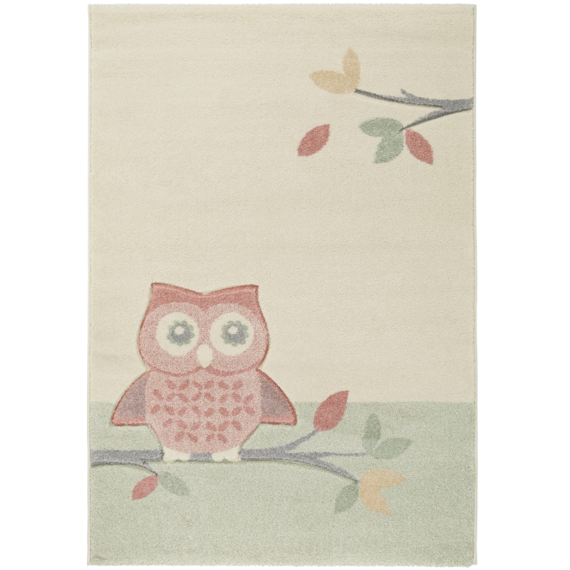 An image of Oscar Owl Rug - 150cm x 80cm - Beige and Pink