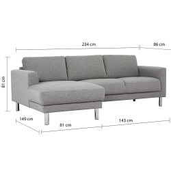 Elyria Chaise longue Sofa LH Dimensions