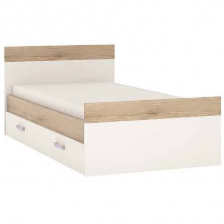 Ari Single Bed With Under Drawer With Lilac Handles, white background