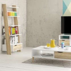 Asti Leaning Bookcase in White and Oak, Room shot 1