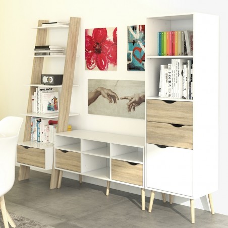 Asti Leaning Bookcase in White and Oak, Room shot 2
