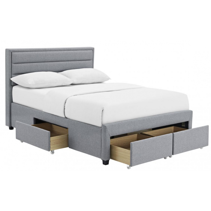 Four Drawer Linen Fabric Double, King Size Bed Frame With 4 Drawers