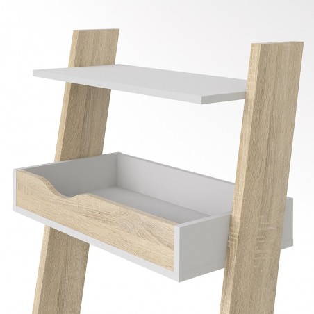 Asti Leaning Desk in White and Oak Top Shelf detail
