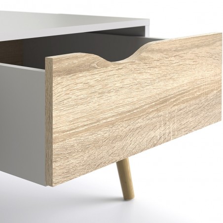 Asti Coffee Table in White and Oak, Open drawer detail