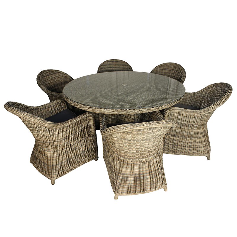 An image of Sunfair 6 Seater Rattan Round Dining Set