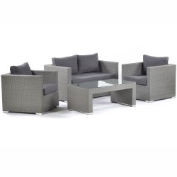Lodi PE Rattan Sofa Chair Set with Glass Table front View