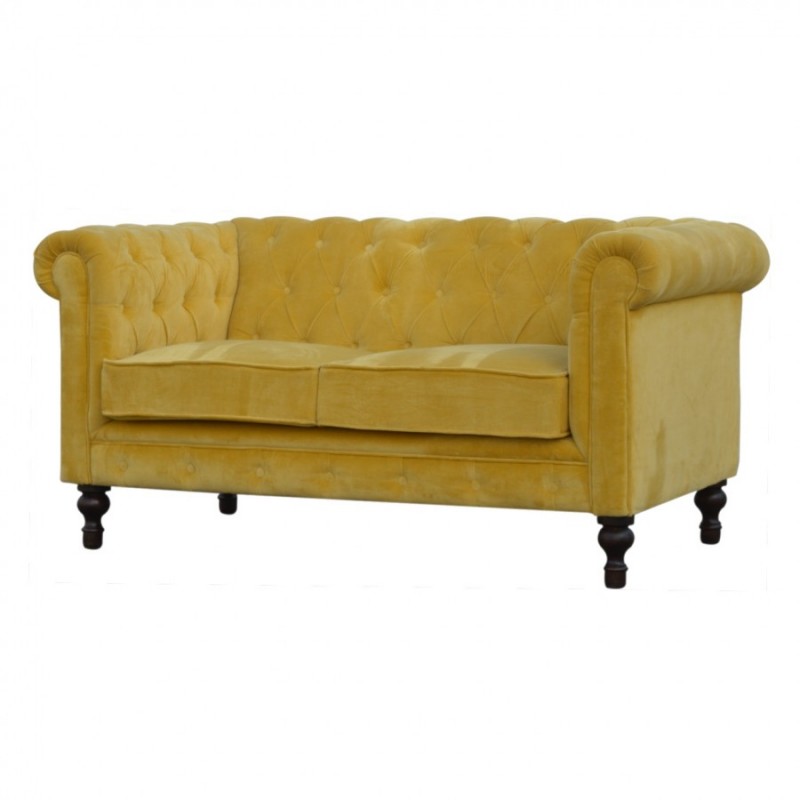 An image of Staveley Velvet 2 Seater Chesterfield Sofa - Mustard