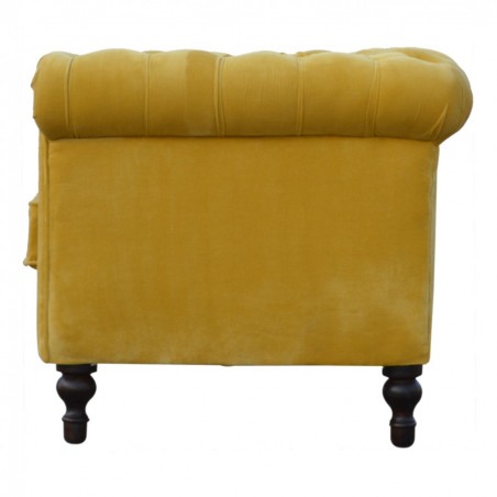 Velvet 2 Seater Chesterfield Sofa - Mustard Side View