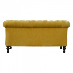 Velvet 2 Seater Chesterfield Sofa - Mustard Rear View