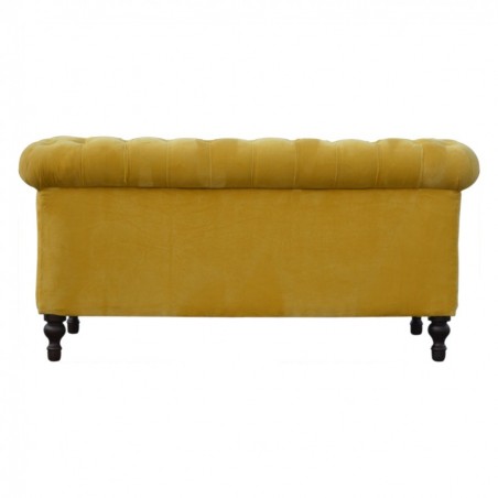 Velvet 2 Seater Chesterfield Sofa - Mustard Rear View