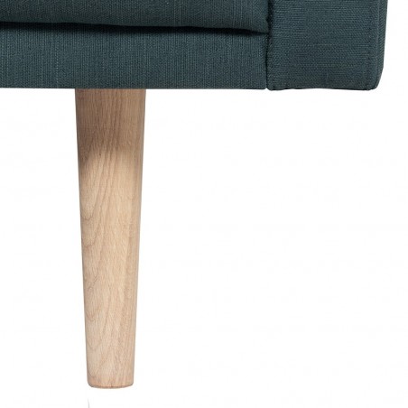 Dark green sofa oak leg detail