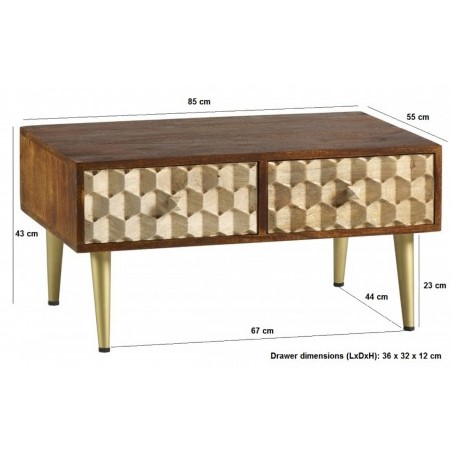 Cherla Coffee Table with 2 Drawers, dimensions