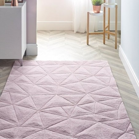 Patan Hand Carved 3D Triangle Rug - Pink Room Shot