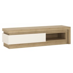 Darley 1 Drawer TV Cabinet With Open Shelf in light oak and white gloss, angle view