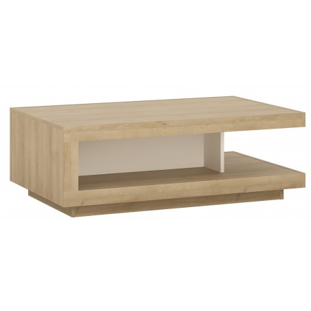 Darley Designer Coffee Table in light oak and white gloss, angle view