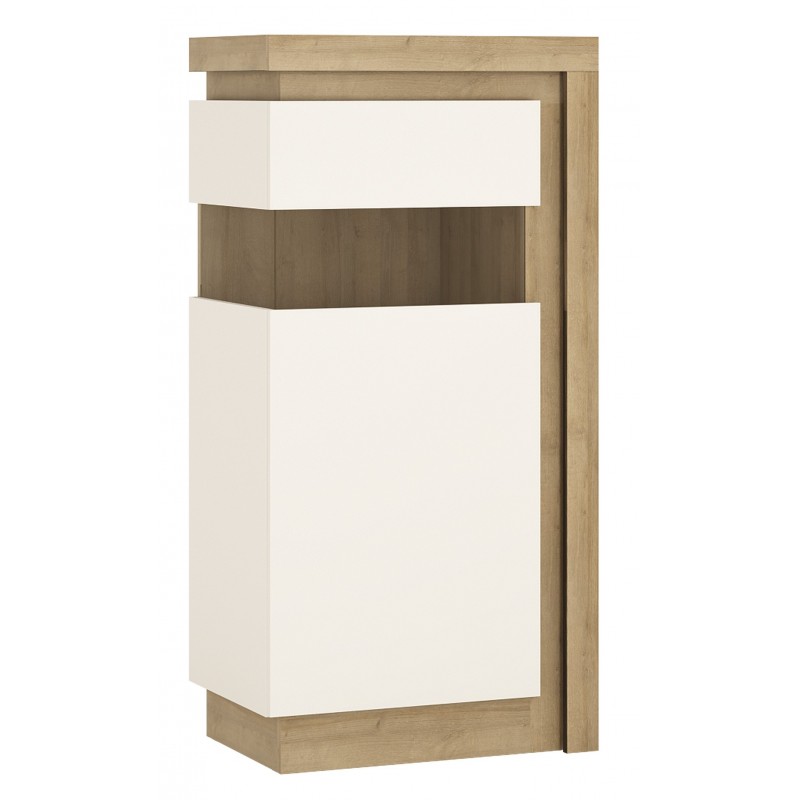 Darley Display Cabinet (LHD) in light oak and white gloss, angle view