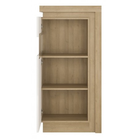 Darley Display Cabinet (LHD) in light oak and white gloss, open door detail